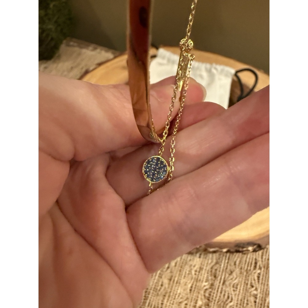 Henri bendel Gold Plated Petite Bangle Bracelet Blue Crystal Charm Safety Clasp - Picture 5 of 6